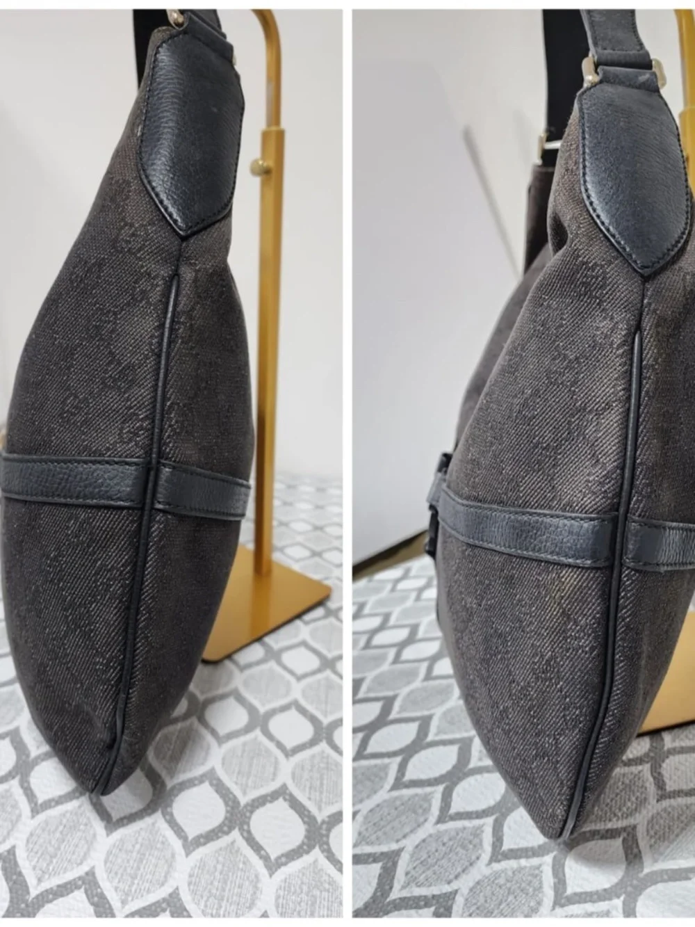 Authentic Gucci Canvas Reins Hobo Bag Black
